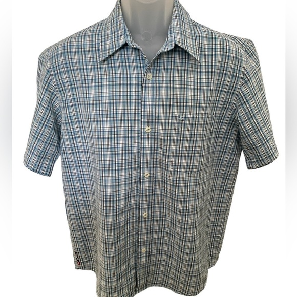 QUIKSILVER Blue & Grey Plaid Short Sleeve Collared Shirt Men S Small - Picture 1 of 6